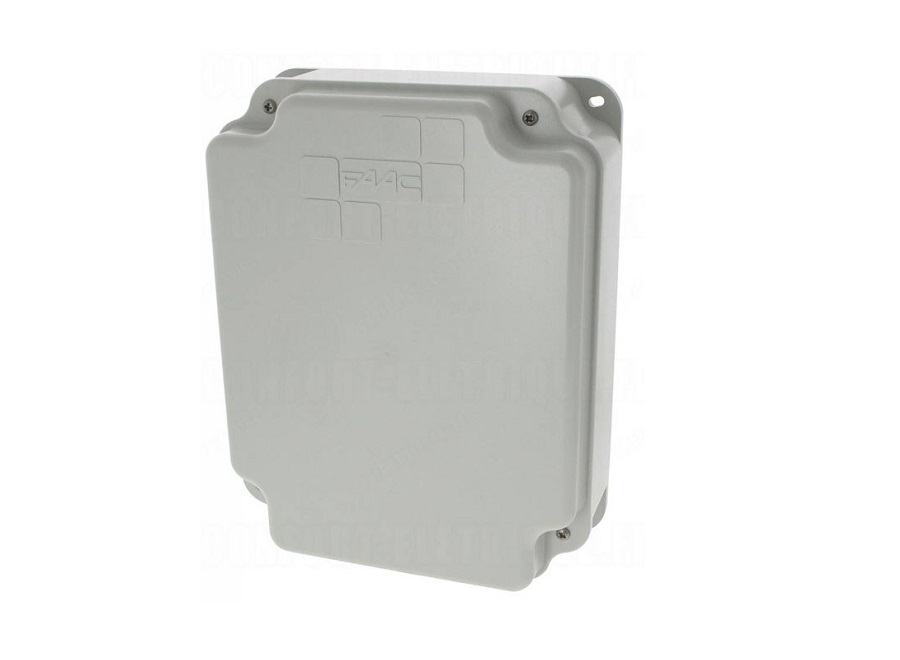 FAAC branded weatherproof enclosure for gate automation control boards, available from SAMT Garage & Gate Automation, Prestons, New South Wales.