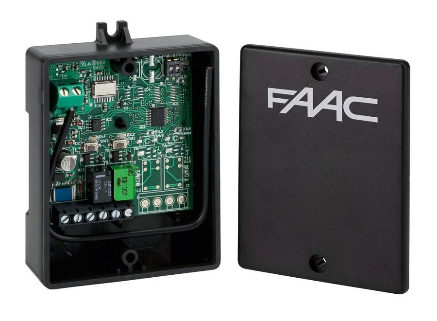 FAAC gate opener receiver unit for compatible garage door remote control systems, supplied by SAMT in Australia.