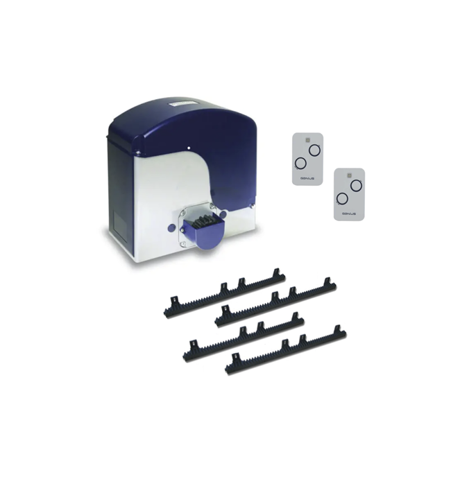 Genius sliding gate motor kit with rack and two remote controls by SAMT Garage & Gate Automation, Prestons, New South Wales, Australia.