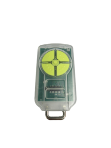 Four button yellow and clear garage roller door remote control by SAMT Garage & Gate Automation in New South Wales, Australia.