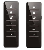 Modern black remote controls for automatic garage doors or gates, compatible with SAMT systems in Prestons, New South Wales, Australia.