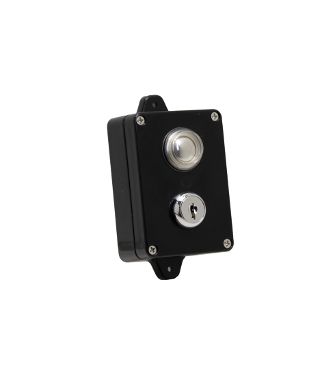 Wall-mounted key switch and push button access control for automatic gates in Prestons, New South Wales, Australia.