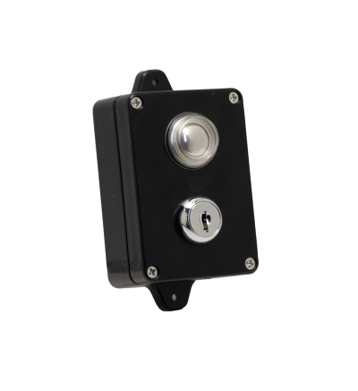 Wall-mounted key switch and push button access control for automatic gates in Prestons, New South Wales, Australia.