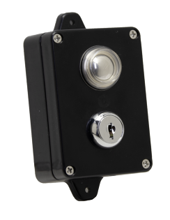 Wall-mounted key switch and push button access control for automatic gates in Prestons, New South Wales, Australia.