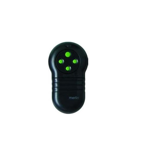 Merlin garage door remote control with four green buttons for smart garage door openers, Prestons, NSW.