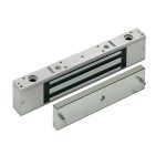 Electromagnetic door lock and armature plate for access control systems, installed in Prestons, New South Wales, Australia.