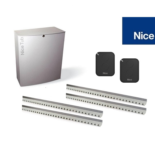 NICE sliding gate motor kit with steel racks and remote controls, best sliding gate motor Australia from SAMT Garage & Gate Automation, Prestons