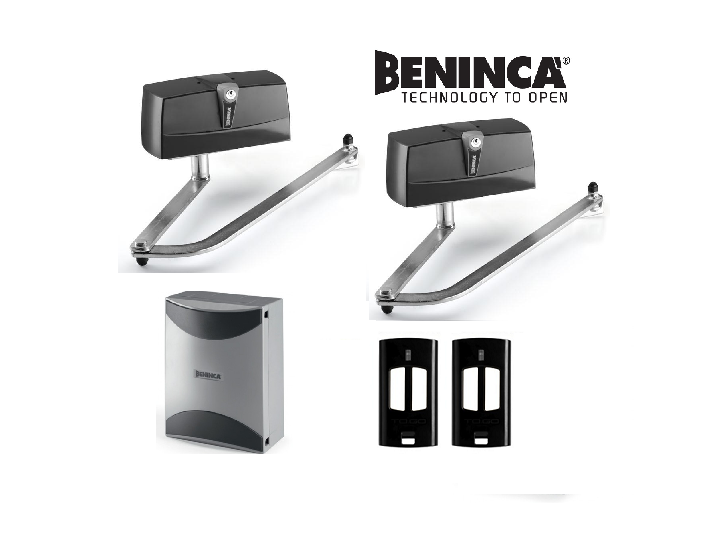Beninca dual motor swing gate kit with safety photocells and control box, SAMT Garage & Gate Automation, New South Wales, Australia.