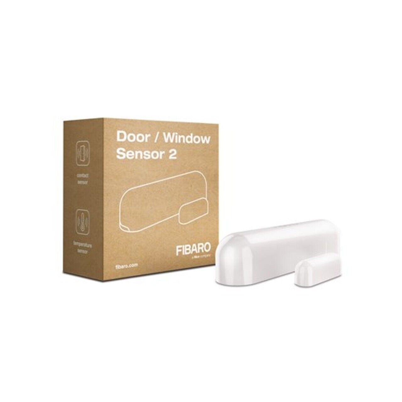 Fibaro door and window sensor 2 with packaging for smart garage door security by SAMT, Prestons, New South Wales, Australia.
