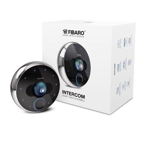 Fibaro Intercom smart video doorbell and packaging for secure smart home entry in Australia by SAMT, Prestons, New South Wales.