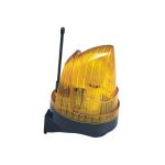 Amber flashing warning light with antenna for automated gates, installed in Prestons, New South Wales, Australia.