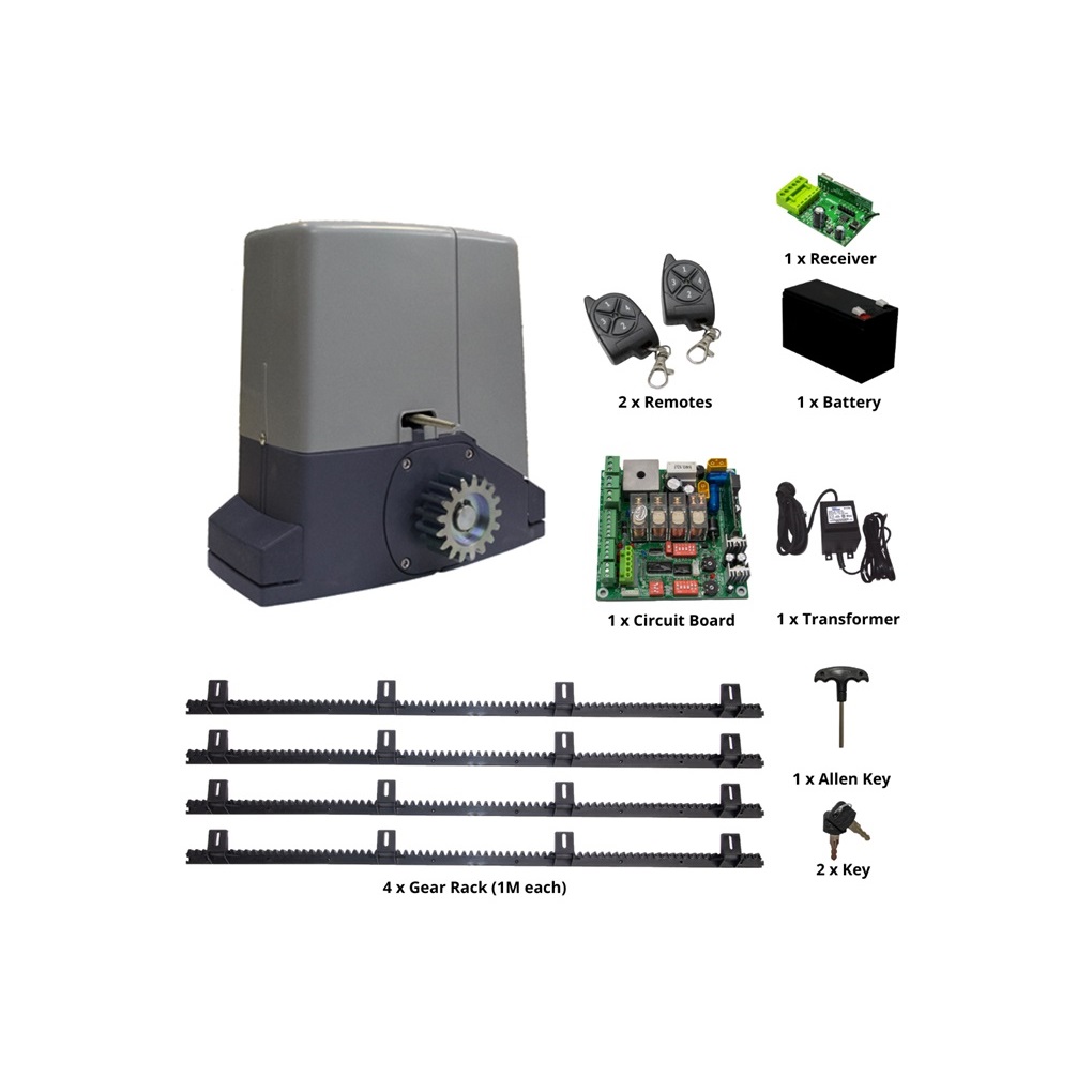 Sliding gate motor kit with solar panel and remotes from SAMT Garage & Gate Automation, Prestons, New South Wales, Australia.