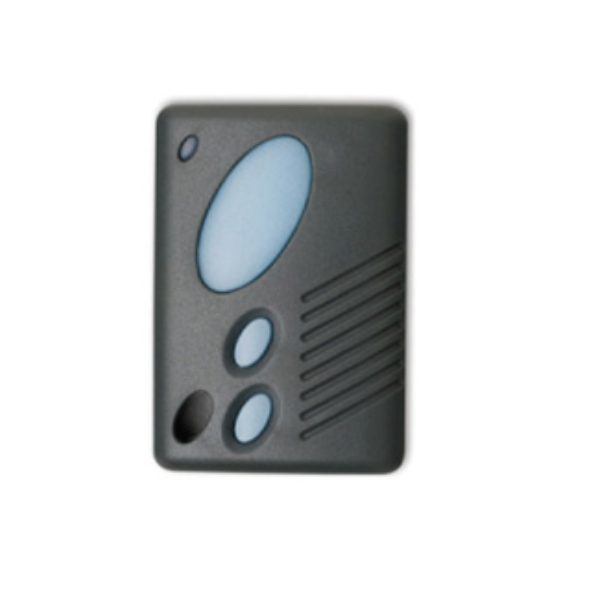 Black automatic garage door remote control with blue buttons, SAMT Garage & Gate Automation, Prestons, New South Wales, Australia.