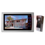 Video intercom system set with wall-mounted monitor showing a house and a matching outdoor doorbell camera station, used for secure entry in Prestons, New South Wales, Australia