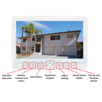 White video intercom indoor monitor displaying a residential property and labeled button functions for calling, monitoring, unlocking, and settings, suitable for homes in Prestons, New South Wales, Australia