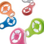 Assorted colorful key automation fobs in orange, red, blue, pink, and green, displayed as product options in Prestons, New South Wales, Australia.