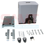 Sliding gate motor kit with remotes, keys, mounting brackets, and hardware, SAMT Garage & Gate Automation, Prestons, New South Wales, Australia.