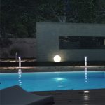 Outdoor LED gate lights installed near a pool at a residence in Prestons, New South Wales, Australia.