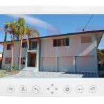 White video intercom indoor monitor showing a house view and various control buttons, designed for installation in Prestons, New South Wales, Australia