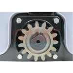 Closeup of sliding gate motor drive gear, SAMT Garage & Gate Automation, Prestons, New South Wales, Australia.