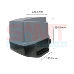 Automatic sliding gate motor unit with dimensional markings by SAMT in Prestons, New South Wales, Australia.