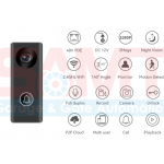 Feature icons for a smart WiFi video doorbell system, showing night vision, motion detection, wide-angle camera, cloud storage, mobile app access, and remote unlocking, available in Prestons, New South Wales, Australia