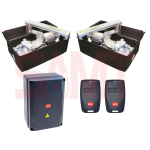 BFT underground gate automation kit including two motor units, control box, and two remote controllers, suitable for use in Prestons, New South Wales, Australia