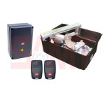 BFT underground gate motor system kit including actuator, black electrical control box, and two remote controls, in Prestons, New South Wales, Australia