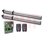 BFT linear gate opener kit with two actuators, control panel, and two remote transmitters for swing gate automation in Prestons, New South Wales, Australia