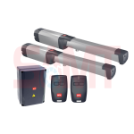 BFT gate automation system with two linear actuators, control box, and two BFT remote controls, in Prestons, New South Wales, Australia