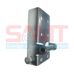 Steel garage door hinge bracket with roller shaft, shown in Prestons, New South Wales, Australia.