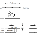 Technical diagram of adjustable steel gate hinge for automatic gate opener systems, SAMT, Prestons, New South Wales, Australia.