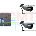 Wiring diagram connecting indoor video monitor to two security cameras with power adapters, for use in Prestons, New South Wales, Australia