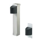 Pair of stainless steel and black safety photocell sensors for gate automation, with mounting post and wall plate, in Prestons, New South Wales, Australia