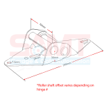 Technical line drawing of garage door hinge bracket with detailed dimensions, shown in Prestons, New South Wales, Australia.