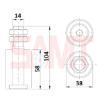 Technical drawing with dimensions of a metal roller assembly for sliding gates, detailed for installations in Prestons, New South Wales, Australia