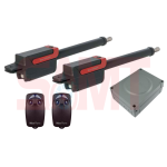 Nice Flor-S articulated arm gate opener kit with motor, control box, and two remote transmitters for automated gate control in Prestons, New South Wales, Australia