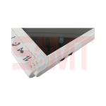 Angle view of a video intercom monitor showing front control buttons and side adjustment dials, used for visitor entry in Prestons, New South Wales, Australia