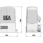 Dimension diagram for DEA sliding gate motor installation, SAMT Garage & Gate Automation, Prestons, New South Wales, Australia.