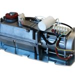 Industrial sliding gate motor with exposed wiring and metal casing, in Prestons, New South Wales, Australia