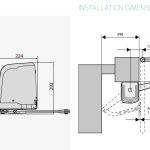 Swing gate motor installation dimensions diagram, SAMT Garage & Gate Automation, Prestons, New South Wales, Australia.