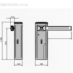 Side and front technical diagram of an automatic gate opener system by SAMT in Prestons, New South Wales, Australia.