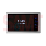 Front view of a video intercom monitor with digital clock display and illuminated touch control panel, used for entry security in Prestons, New South Wales, Australia