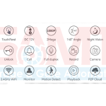 Feature icons of smart video intercom system, such as touch panel, night vision, WiFi, and cloud support for use in Prestons, New South Wales, Australia