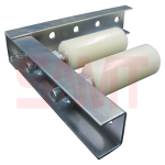 Dual sliding gate guide roller set with galvanized steel bracket, SAMT Garage & Gate Automation, Prestons, Australia.