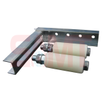 Heavy-duty sliding gate guide rollers mounted in a steel bracket for smooth gate movement, SAMT Garage & Gate Automation, Prestons, New South Wales.