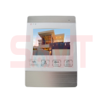 Front view of a white video intercom monitor displaying a modern house and labeled function buttons for transfer call, monitoring, unlocking, and intercom, photographed in Prestons, New South Wales, Australia