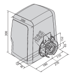 Technical drawing of sliding gate motor dimensions, SAMT Garage & Gate Automation, Prestons, New South Wales, Australia.