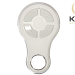 White Key Automation wireless remote control with four buttons and logo, photographed in Prestons, New South Wales, Australia.