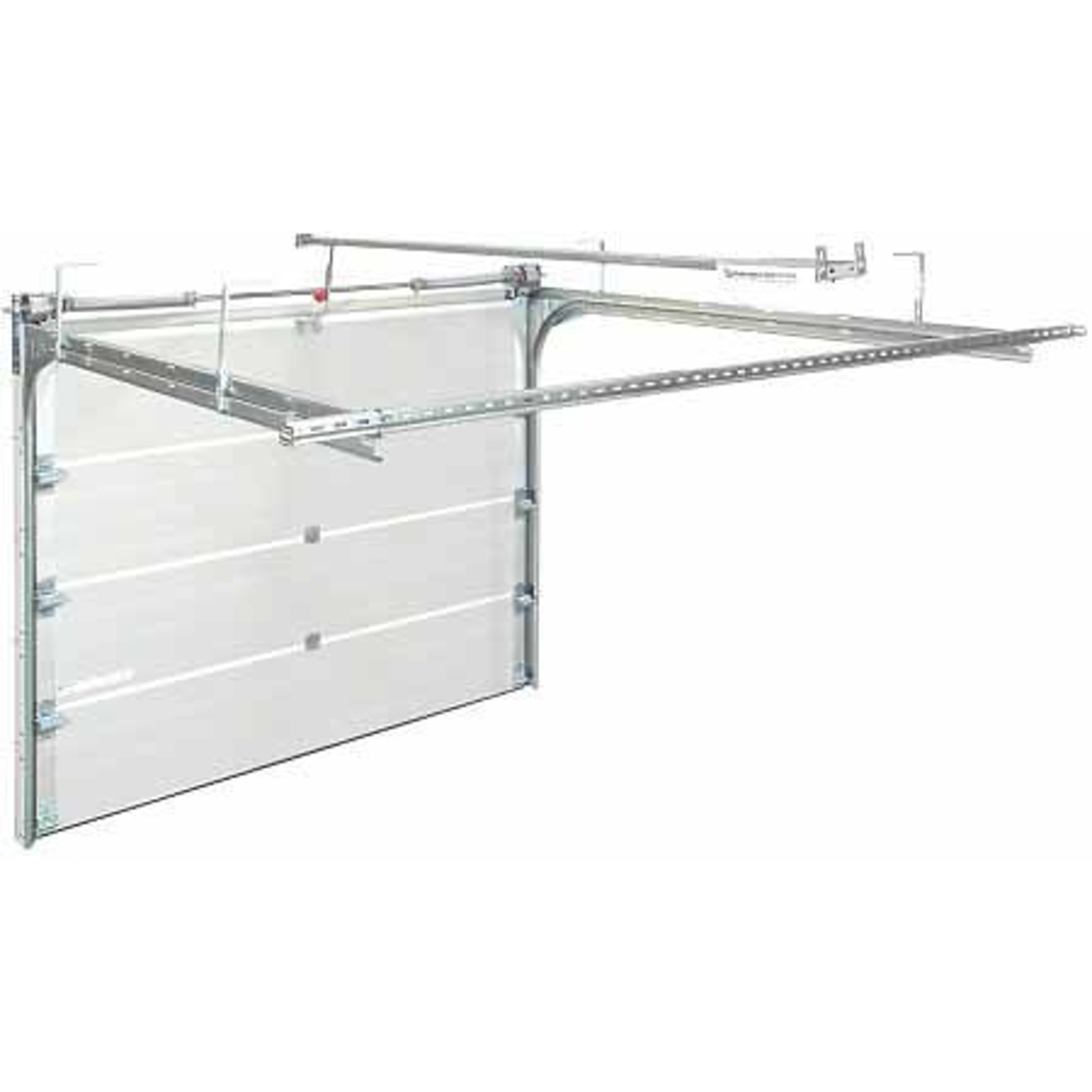 Sectional garage door frame and track system, installation view, in Prestons, New South Wales, Australia.